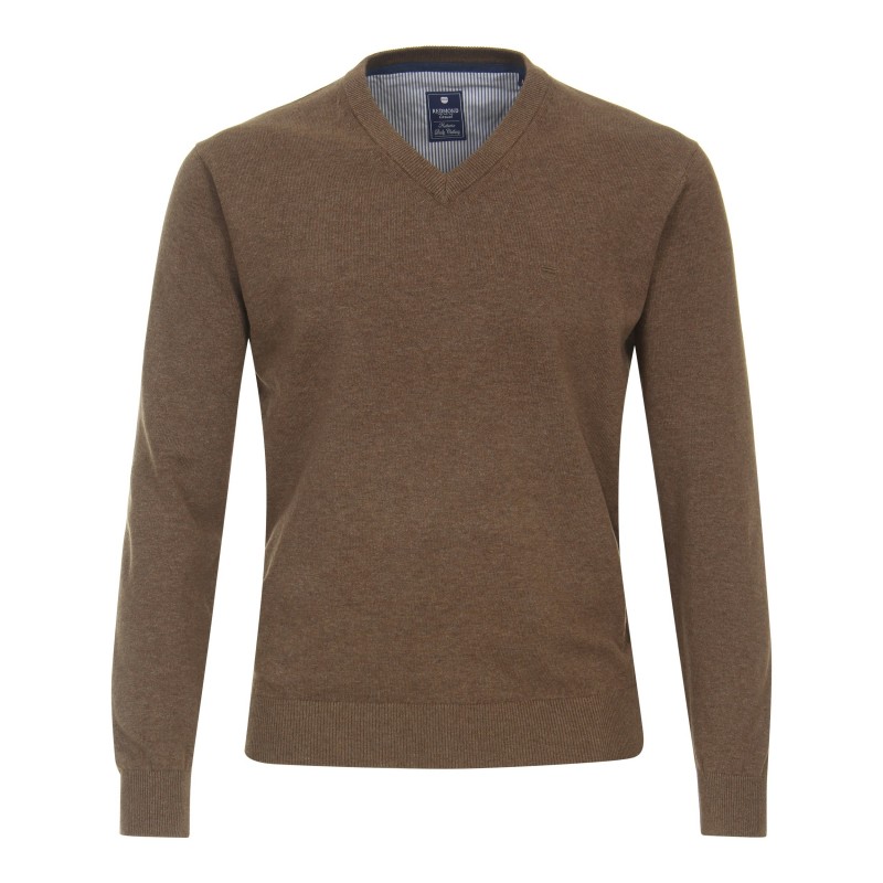 Pull Col V Coton Taupe