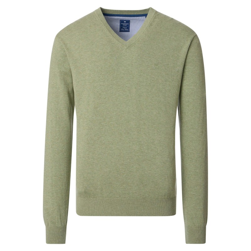 Pull Coton Col V Amande