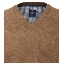 Pull Coton Col V Camel