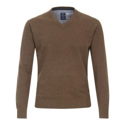 Pull Coton Col V Taupe
