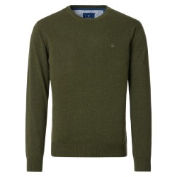 Pull Coton Col Rond Vert