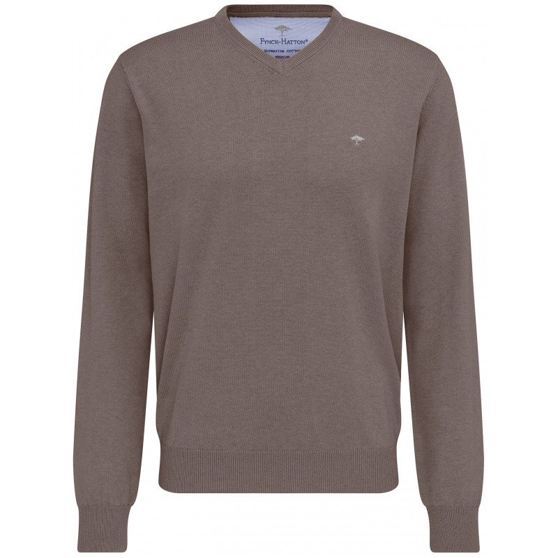 Pull Col V Coton Terre