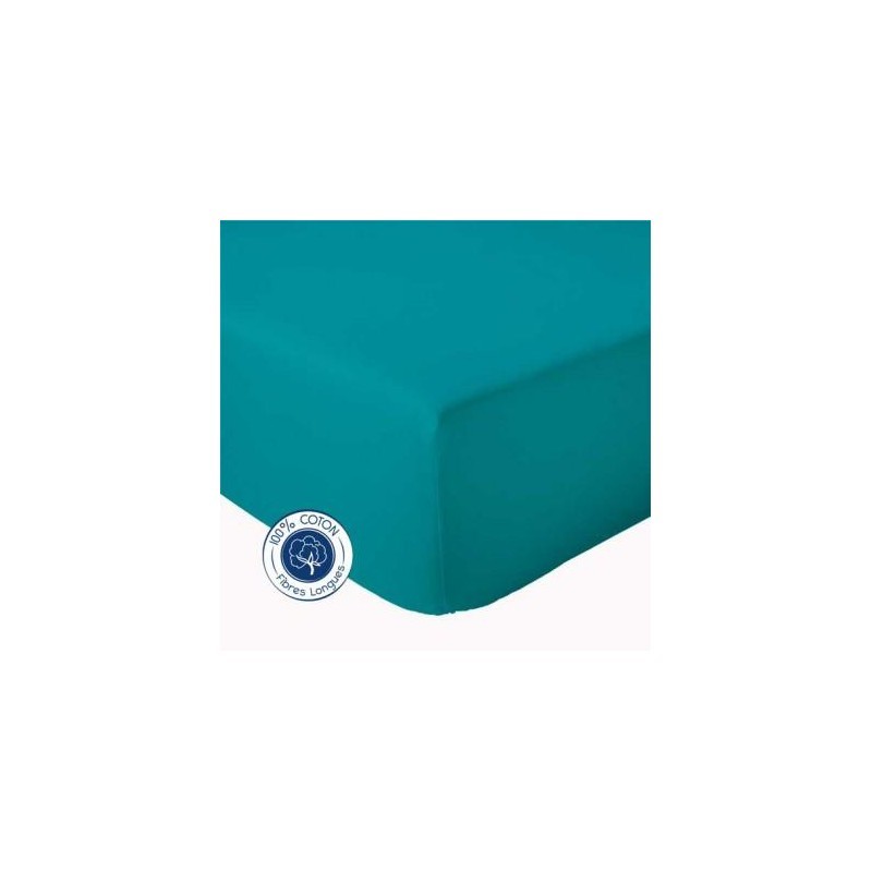 Drap Housse Bleu Paon 160x200 - Bt 30cm