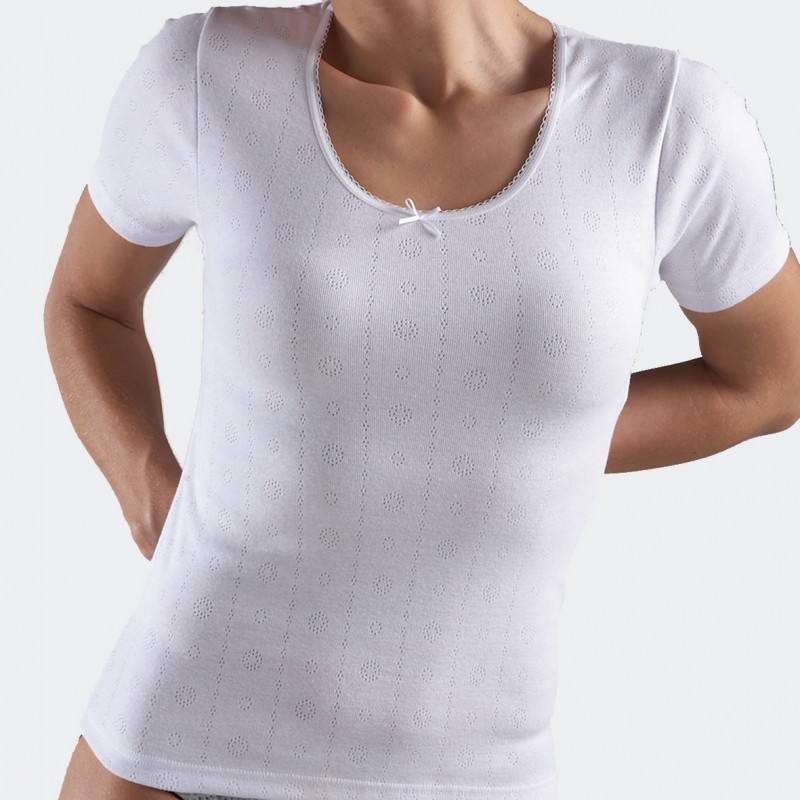 Chemise MC Maille Trou-Trou Blanc
