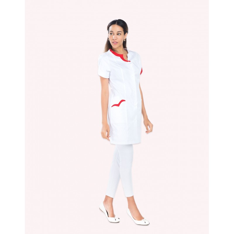 Blouse 3/4 Clara Blanc garni Rouge